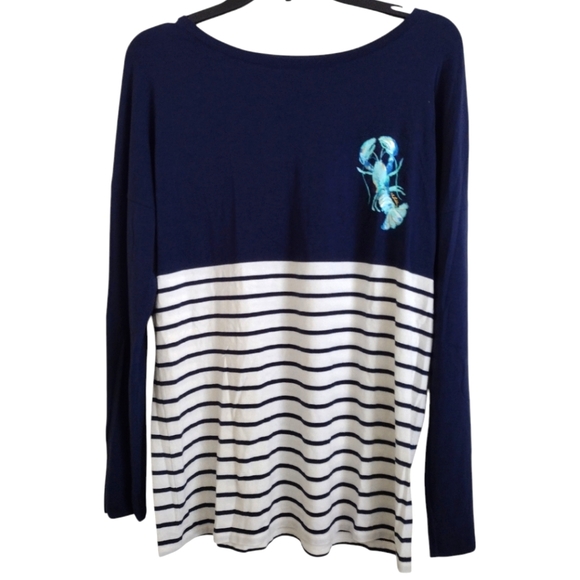 Lilly Pulitzer Tops - Lilly Pulitzer navy striped lobster tropical top pima cotton blend size Small
